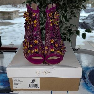 Jessica Simpson Fuchsia Heels with Yellow Floral Design